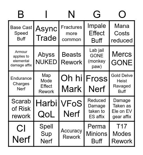 PoE Bingo Card