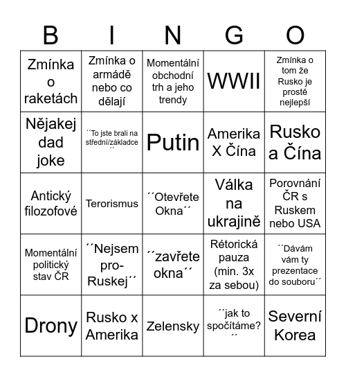 Polišenskýho bingo Card