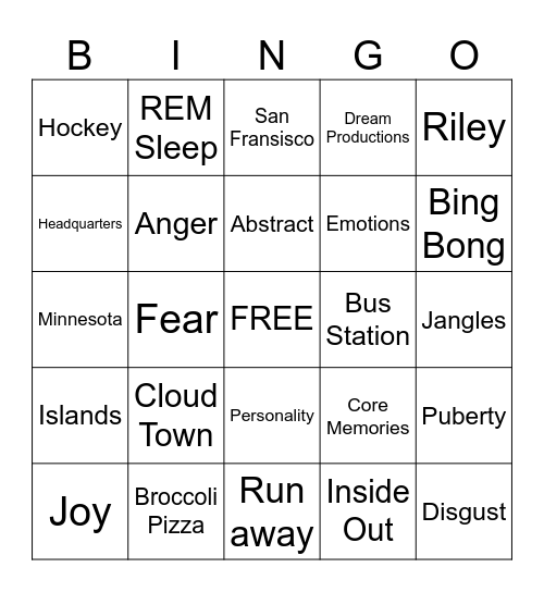 INSIDE-OUT Bingo Card