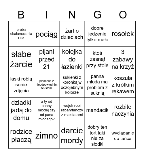 wesele Bingo Card