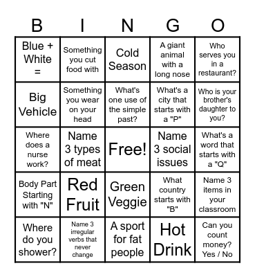 Bingo Game Bingo Card