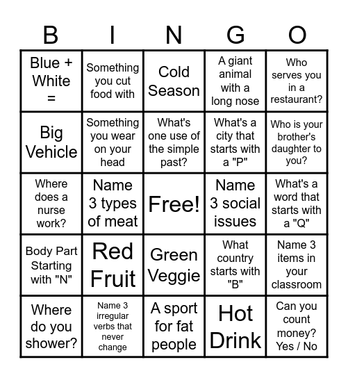 Bingo Game Bingo Card
