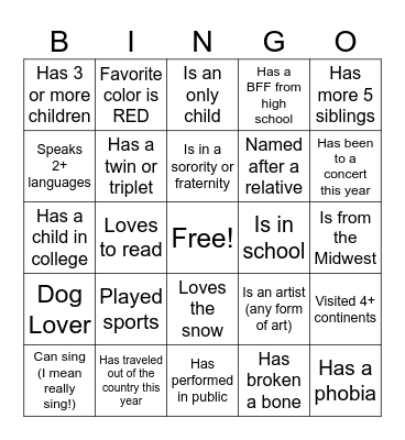 NNH New Hire Get To Know You! Bingo Card