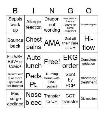 Physicians Bingo Card