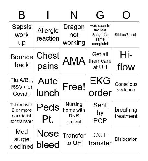 Physicians Bingo Card