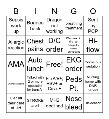 Physicians Bingo Card