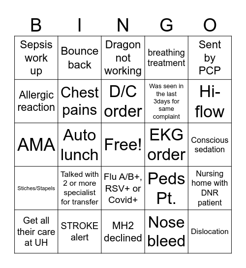 Physicians Bingo Card