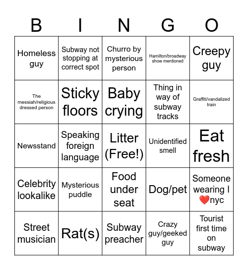 Nyc subway bingo Card