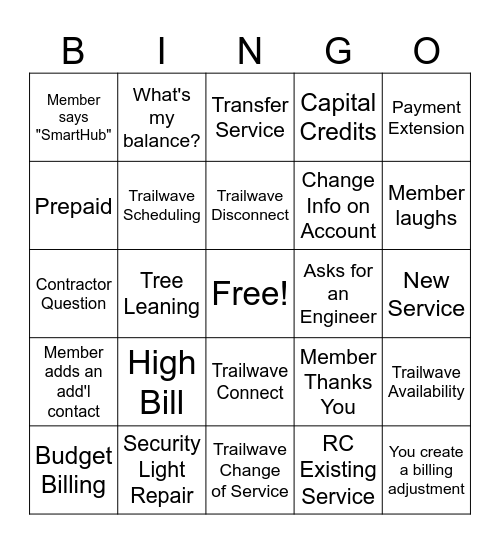 Customer Service BINGO! Bingo Card