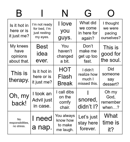 Girls Retreat HT Bingo Card