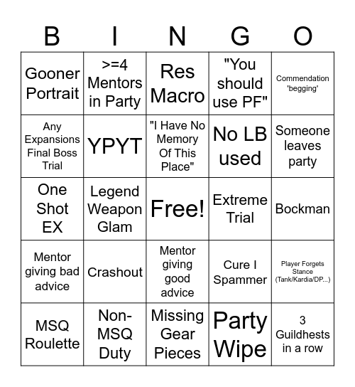 Mentor Bongo Bingo Card