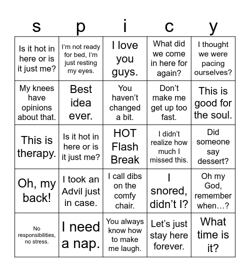 Girls Retreat Bingo Card
