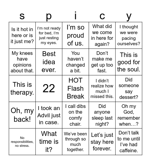 Girls Retreat Bingo Card