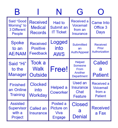 Customer Service Week RCM Bingo Card