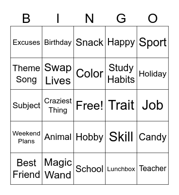 Intervention Bingo Card