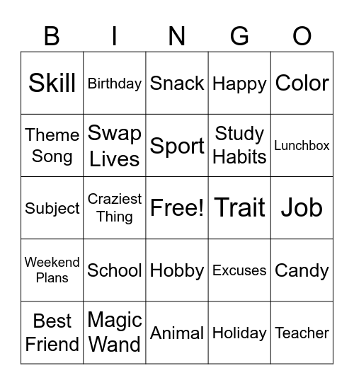 Intervention Bingo Card