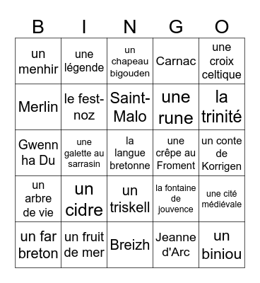 LOTO Breton Bingo Card