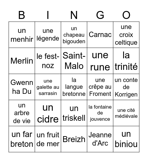 LOTO Breton Bingo Card