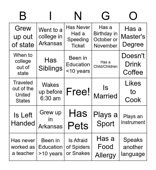Untitled Bingo Card