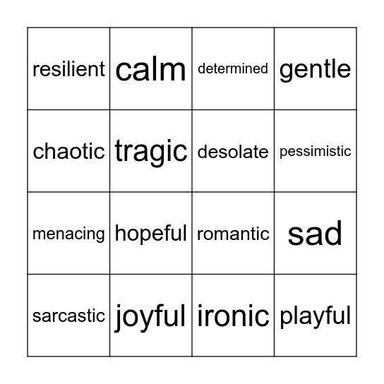 Tone Bingo Card