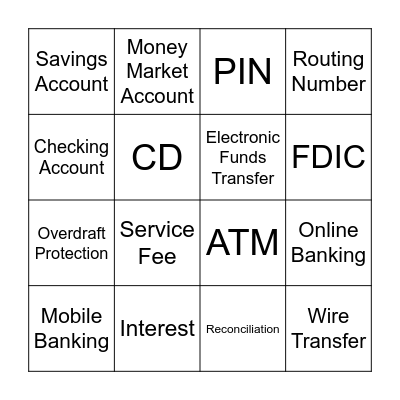 W!SE Banking Vocab Bingo Card