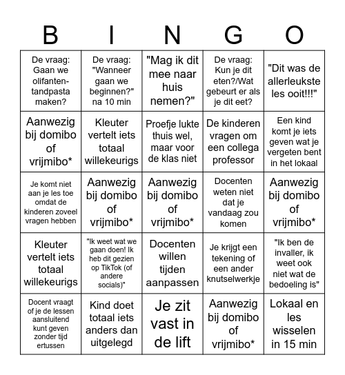 Mad Science Bingo Card