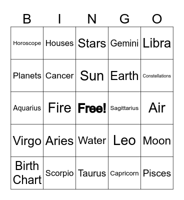 Astrology Bingo Card