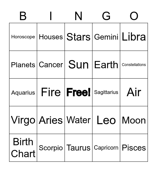 Astrology Bingo Card