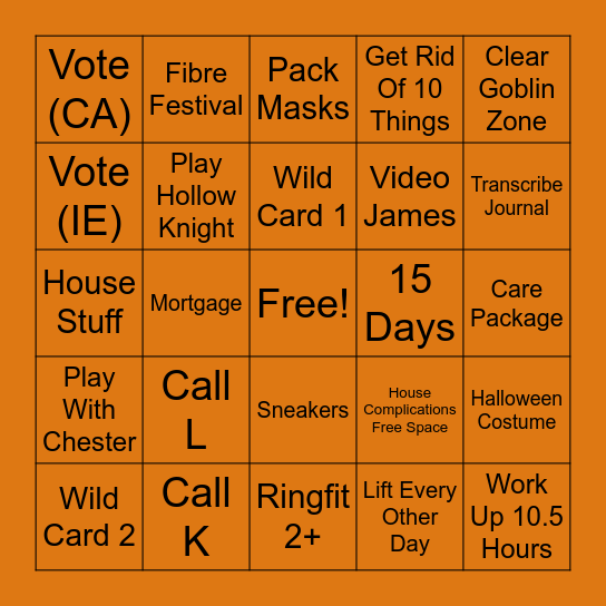October Bingo Card