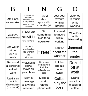Workplace Bingo Card