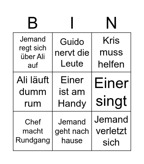 Arbeit Bingo Card
