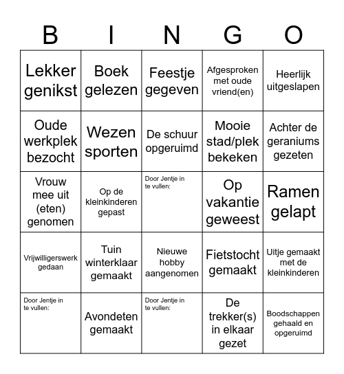 Pensioen Bingo Card