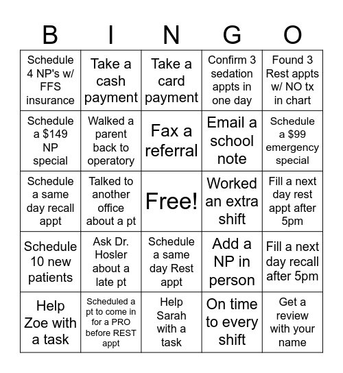Fishbowl Bingo Card
