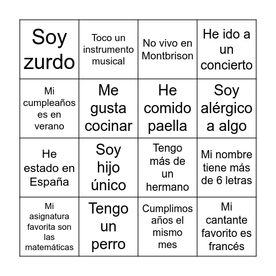 Bingo de estudiantes! Bingo Card