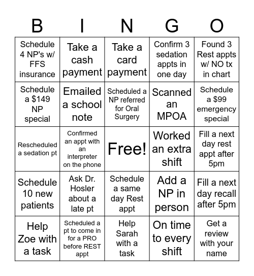 Fishbowl Bingo Card