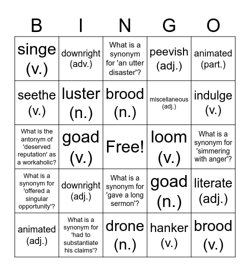 Sadlier Vocabulary Workshop U3 Lvl B Bingo Card