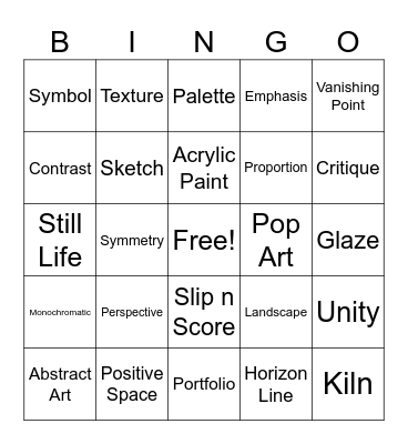 Art Vocabulary Bingo!! Bingo Card