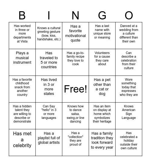 People Bingo Card