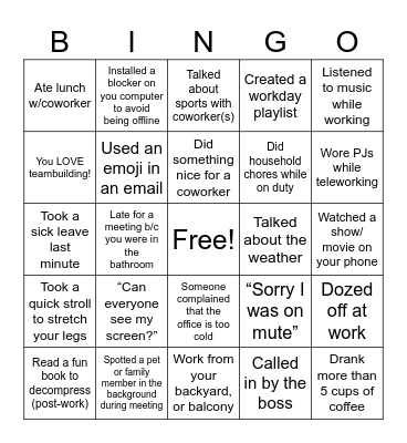 Workplace Bingo Card