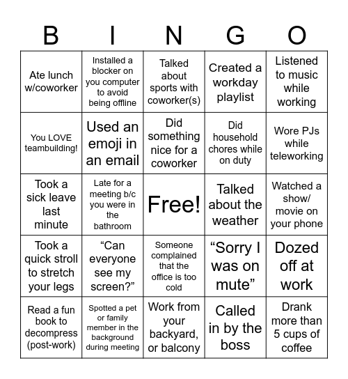Workplace Bingo Card