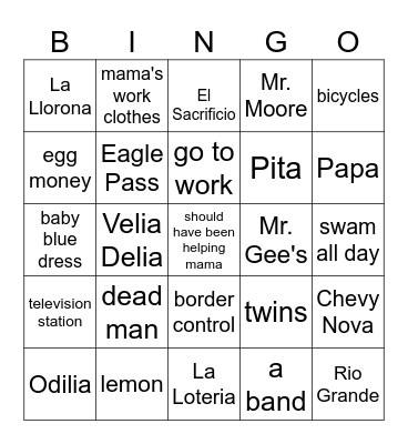 Summer of the Mariposas Bingo Card