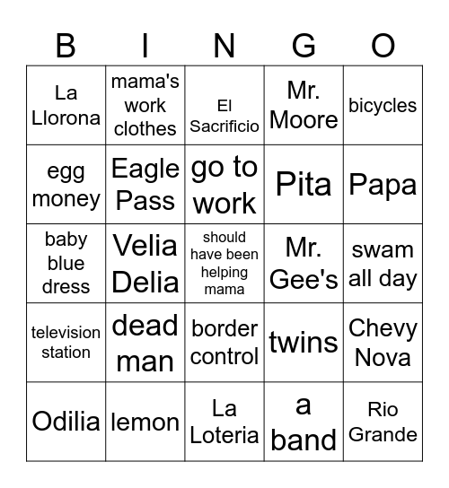 Summer of the Mariposas Bingo Card