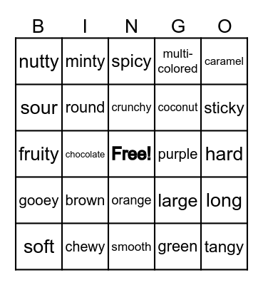 Candy Describing Bingo Card