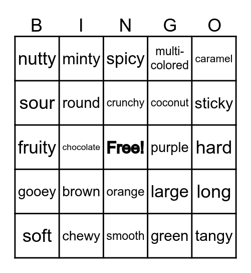 Candy Describing Bingo Card