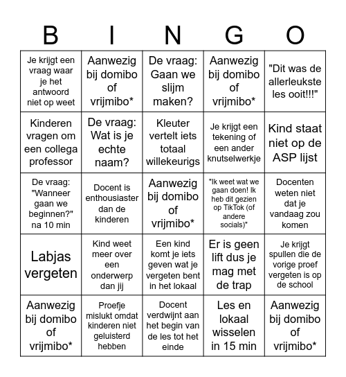 Mad Science Bingo Card