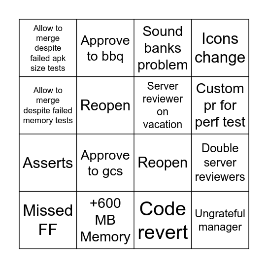 Merge Gun Marks Bingo Card