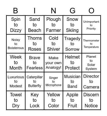 Analogies Bingo Card