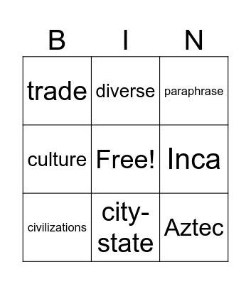 GR5U2 Inca, Maya, Aztec Bingo Card