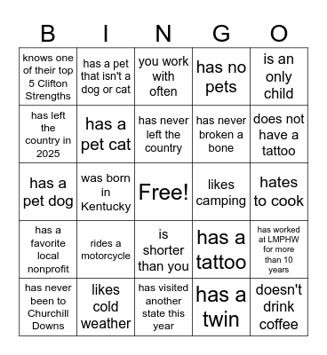 Annual  Meeting Bingo: Find someone who... Bingo Card