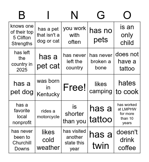 Annual  Meeting Bingo: Find someone who... Bingo Card